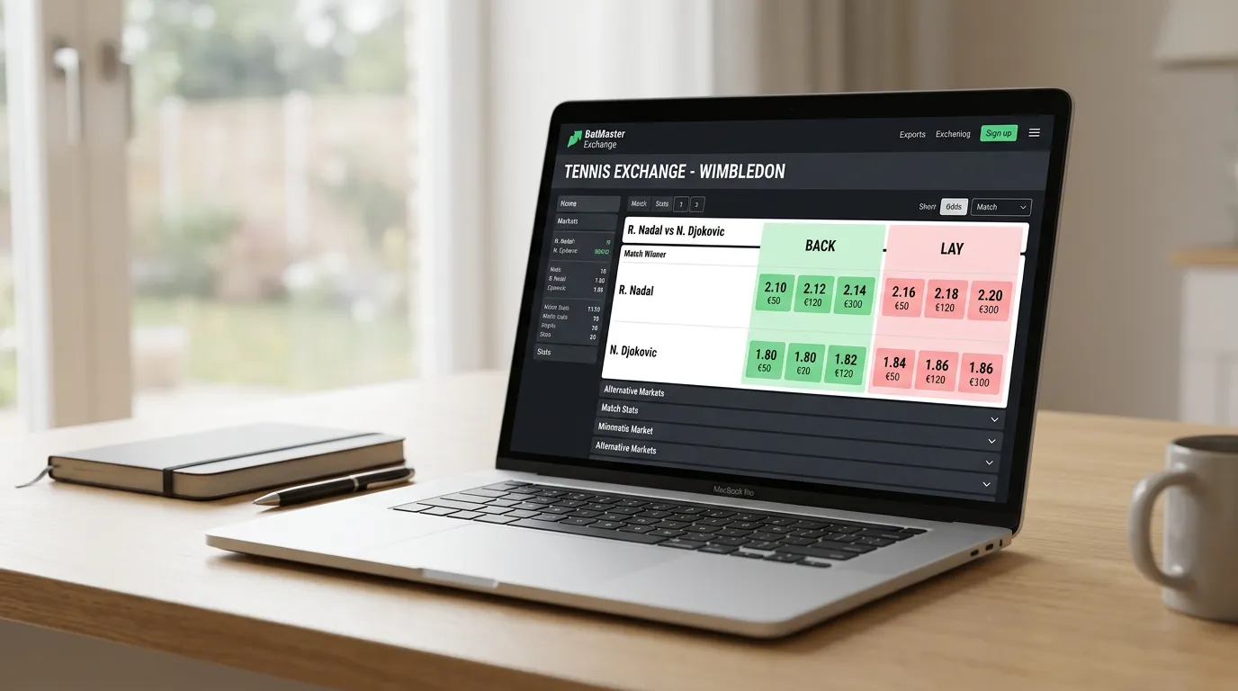 Pantalla de una plataforma exchange mostrando cuotas back y lay de tenis