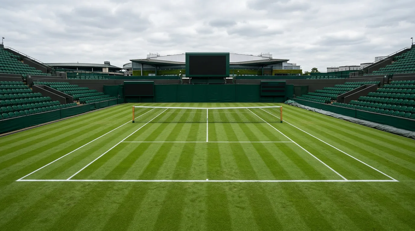 Centre Court de Wimbledon con la hierba verde y las gradas llenas de espectadores