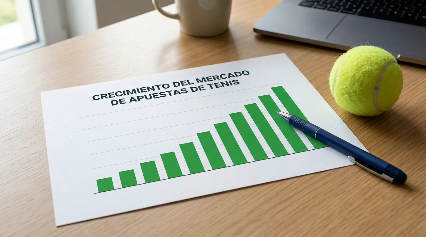 Grafico de crecimiento con barra de tenis y cifras de mercado