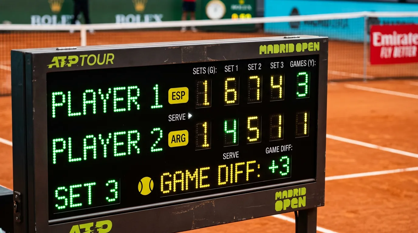 Marcador de un partido de tenis con diferencia de juegos destacada