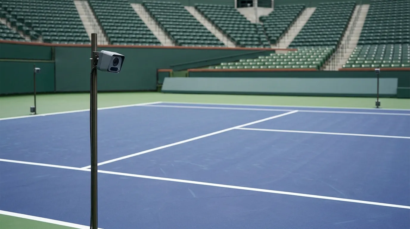 Sistema Hawk-Eye Live en pista de tenis con tracking de datos en tiempo real